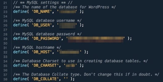 database login gegevens zoals in wp-config Gebruikersnaam, wachtwoord en host