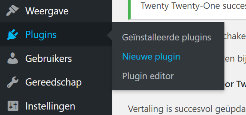 Plugins, sub optie Nieuwe plugin
