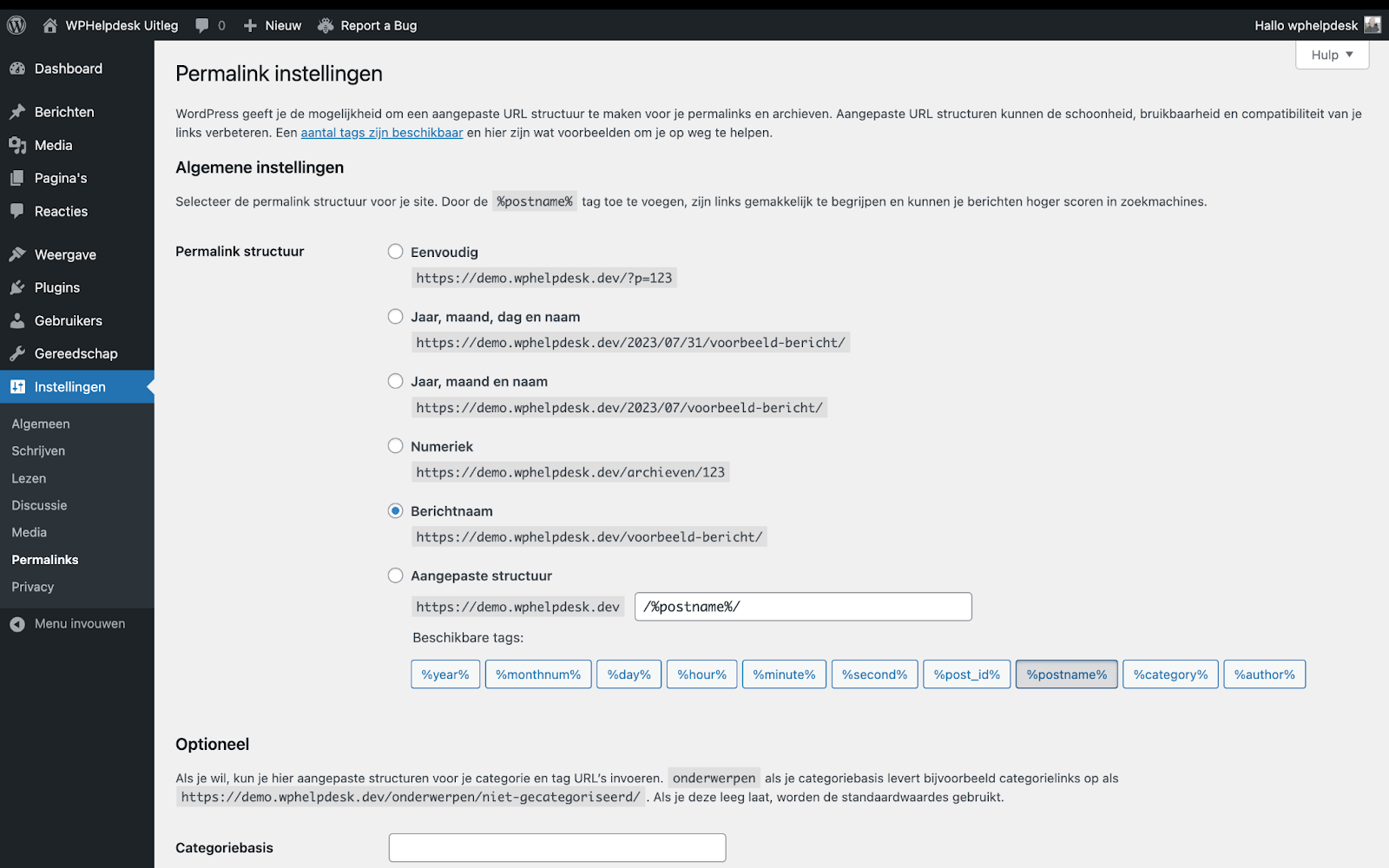 WordPress permalinks settings pagina NL